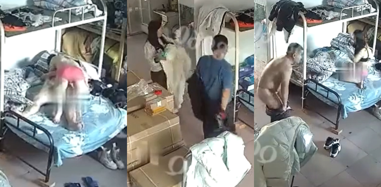 监控摄像头破解！午休老板和年轻漂亮女秘书 在仓库兼宿舍的双层床上激情做爱！