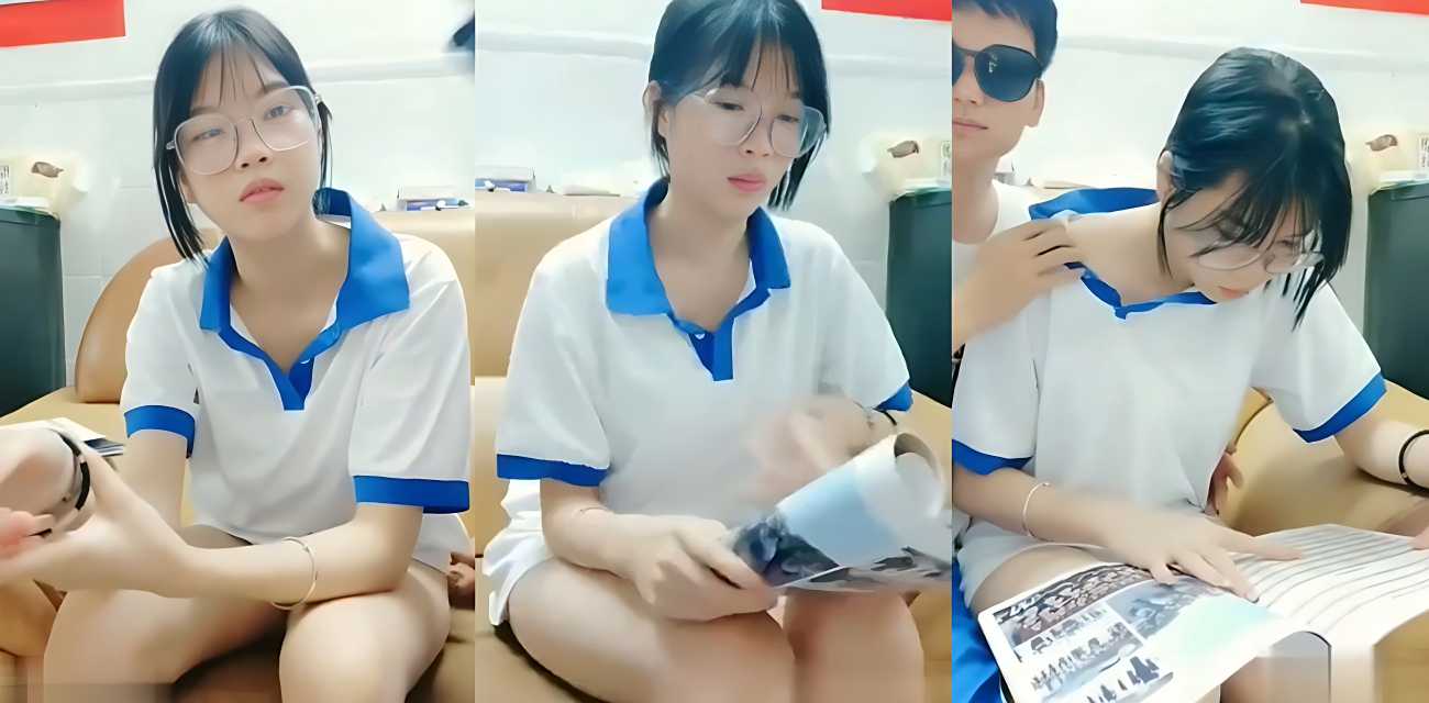 清纯学霸眼镜妹妹写完作业被两个流氓大哥强制中出，直播视频回放流出，手足无措的样子看的真可怜！