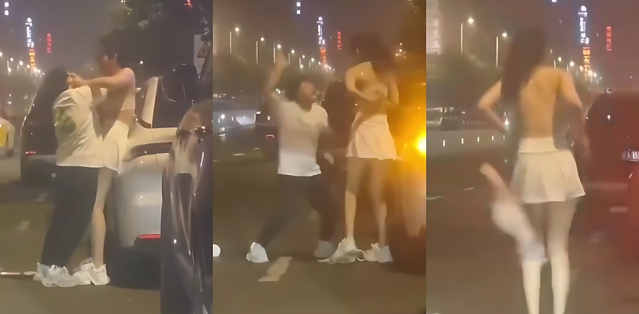 富二代金主包养的模特闹情绪当街吵架，妹子情绪激动，当街就开始脱衣服，情绪特别不稳定，拦都拦不住！完整版视频流出！身材无敌了！