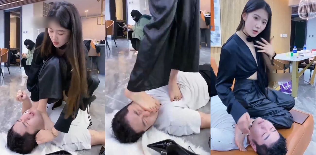 套路绝美女王 麋鹿银儿 真丝黑色睡衣尽显气质和傲人身段，粉嫩玉足踩踏男奴，美腿窒息惩罚，足控和M男必看！