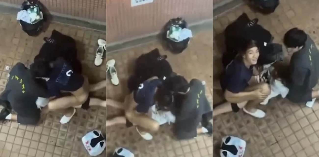 真实偷拍！香港屋苑平台3P性爱派对 女孩趴地上 前后夹击爽到停不下来！