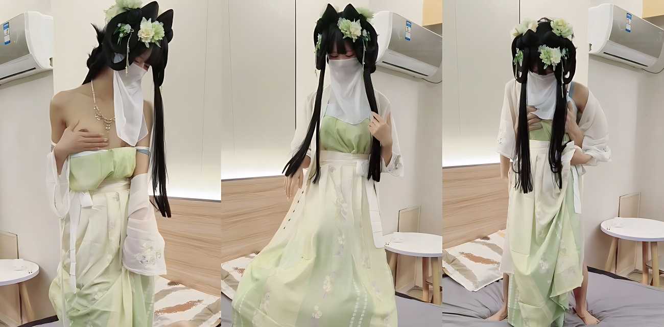 古风汉服小姐姐 下海服饰金主视频曝光，带着面纱高颜脸庞若隐若现，配上汉服白丝混搭，给你带来不一样的感觉