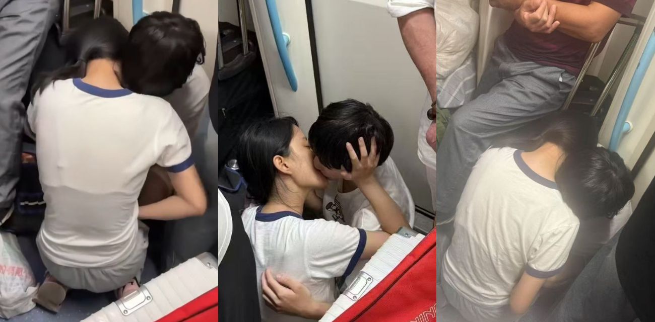 上海小情侣寻求刺激 地铁里当众热吻打飞机 激情缠绵旁若无人 围观群众纷纷拍照吃瓜！