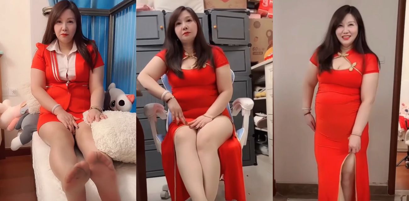 快手网红熟女 雪姨阿姨 大红色开衩裙 巨乳肥臀丰满身材 让人看了就想上去找她切磋两下 假鸡吧插入大骚逼！