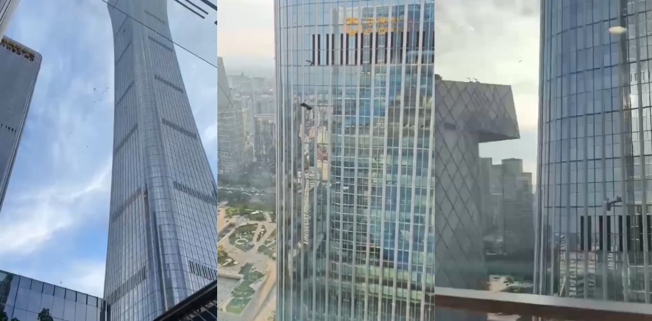 北京第一高楼中国尊被小飞机猛撞 碎片乱飞太刺激 你看视频心跳加速没？