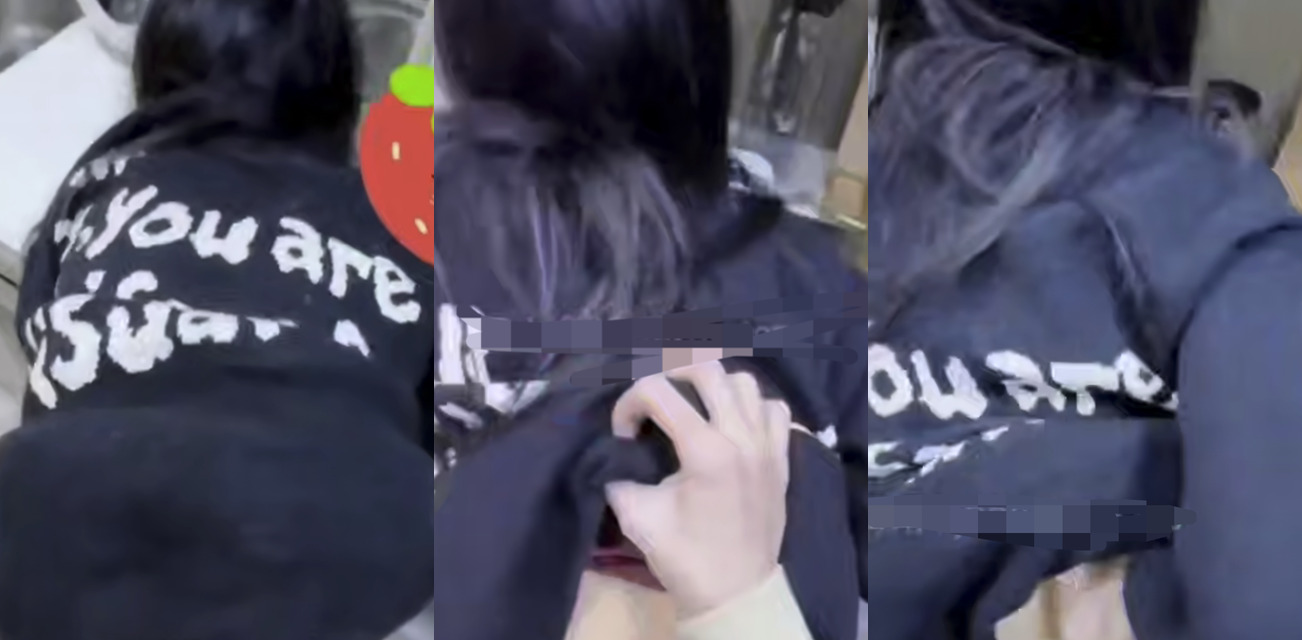真实兄妹乱伦！妹妹在厨房和我爸打电话 趁机扯掉内裤按餐桌上狂操不敢出声！