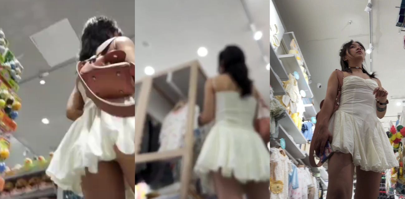 街头抄底偷拍！高颜值白丝连衣裙清纯美女 在商场被针孔摄像头抄底 白色的小内裤透着可爱！