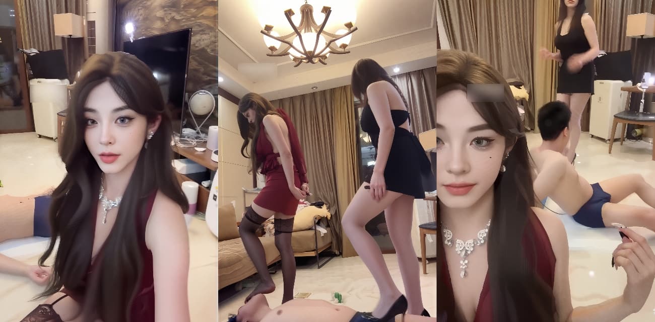 玩物直播御姐女王 双S调教公狗 黑丝美腿足交榨精，呕吐物羞辱！抖M福利必看