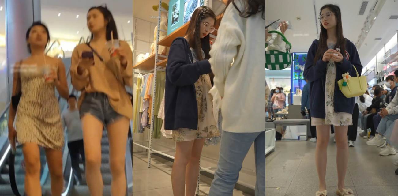 街头抄底偷拍！商场抄底 认真挑选安全裤的美女 粉内豹纹连衣裙骚货少妇！