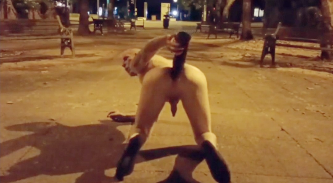骚受大叔户外夜里街头自慰，巨无霸阳具爆菊