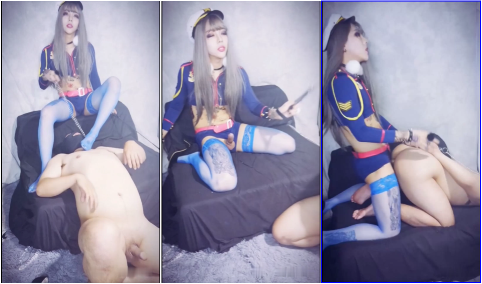 小屌伪娘cos成lol里的女警，调教并插入肉壮奴