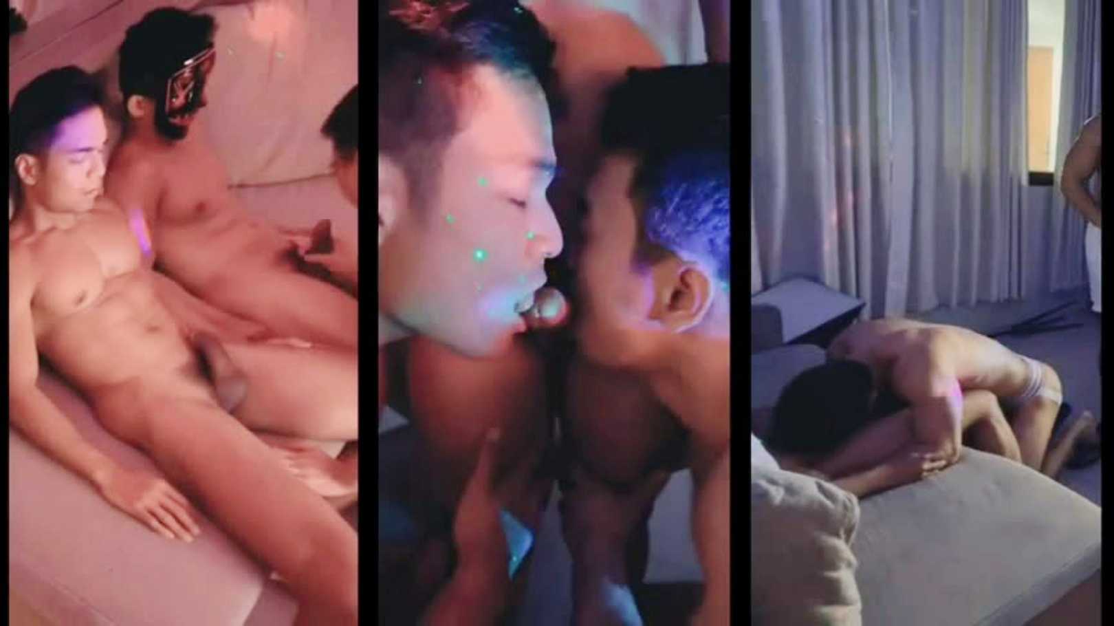 在酒店KTV与猛男群P 全身都被舔遍了