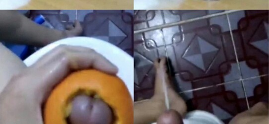 帅哥用橘子打孔做嫩逼 喷射的好远啊