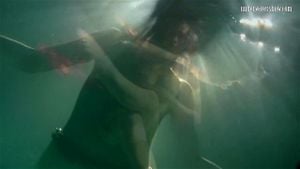 Red dressed mermaid Rusalka swimming in the pool by Underwater Show: Babe, Brunette & Hd Porn Porn
