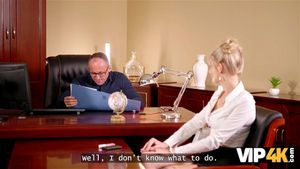 VIP4K. Sexy blonde with long legs and big natural tits is fucked during the job interview: Porn - 经典欧美