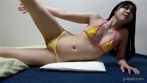 Japanese Girl in Yellow and Pink Bikini is Exercising to Lose Weight: Workout, Fair Skin & Exercise Porn - 经典欧美