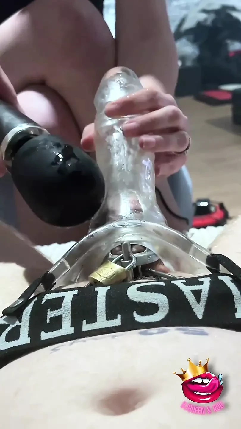 被关起来的鸡巴在鸡巴套里被挑逗并被拒绝