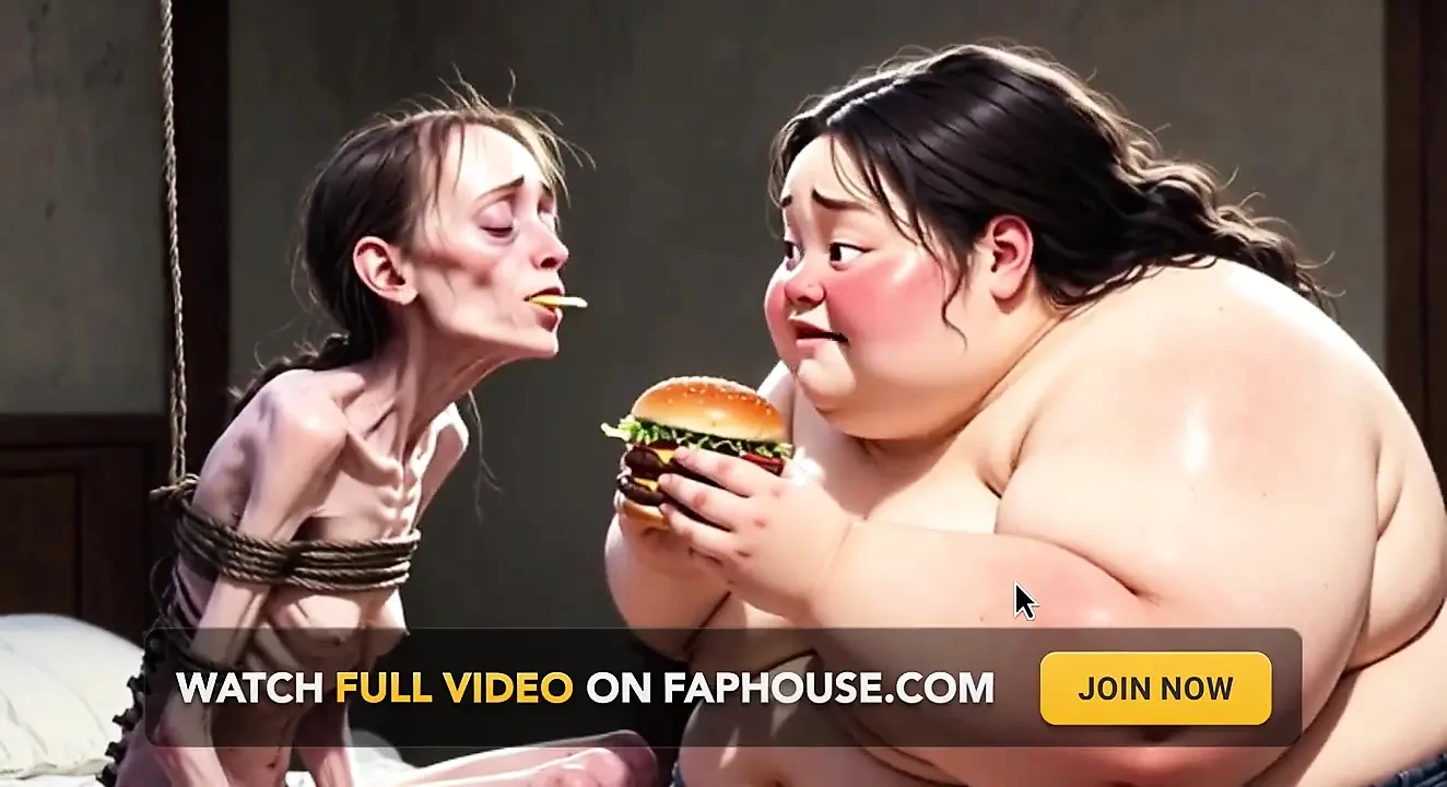苗条的女孩被巨大的胖女人喂食 - 对比喂养恋物癖