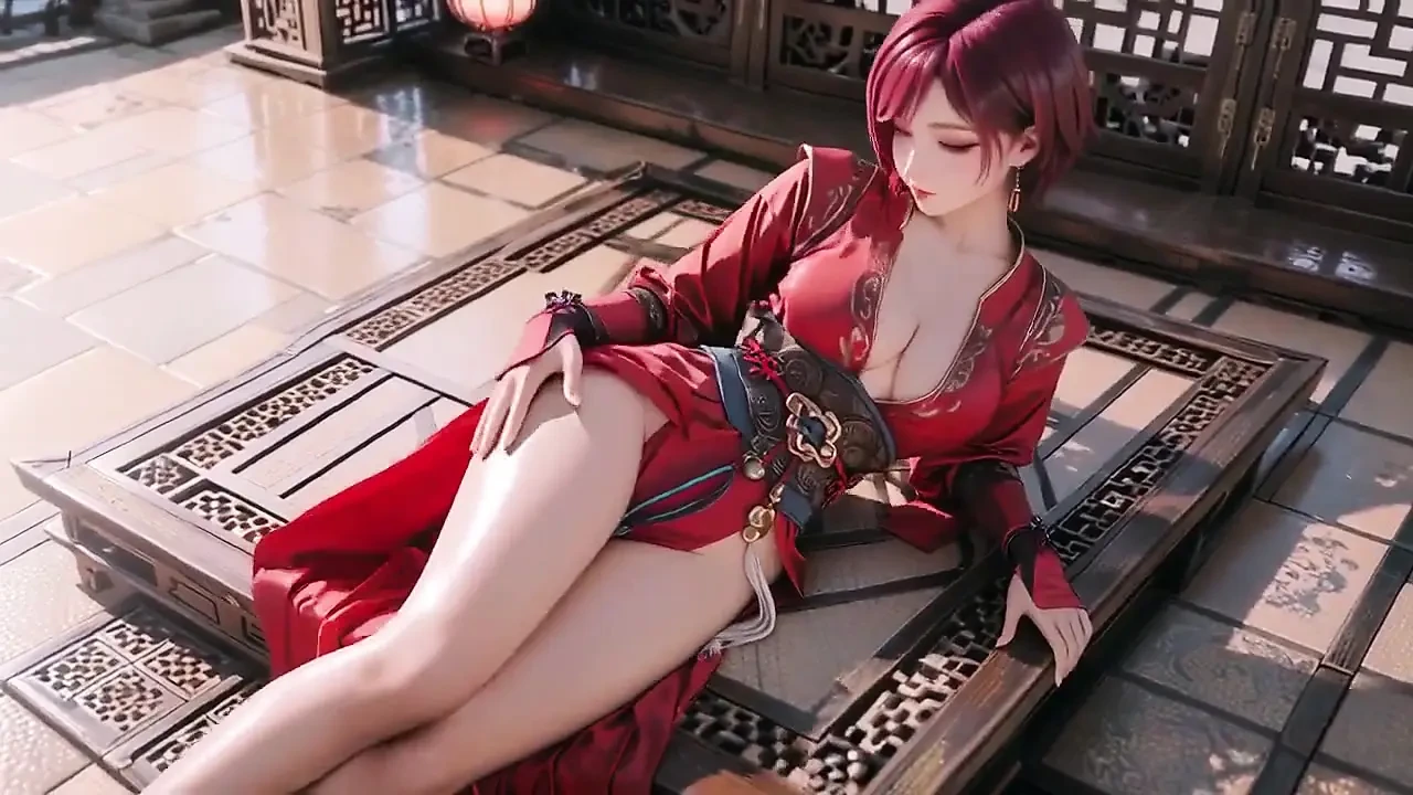 东方诱惑中的红发女神! 中国馆和原始白色浴室之间的终极对比.