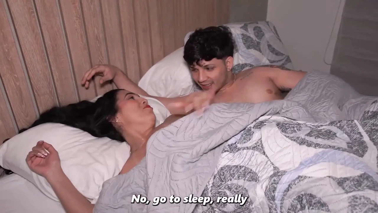 Big-bootied MILF stepson shares hotel bed and ends up sucking his cock!