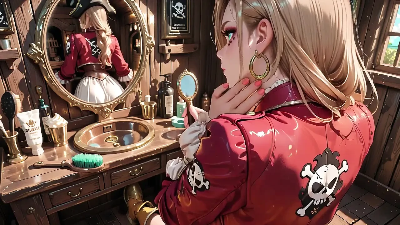 未来列车中的金发指挥官! 红色专利皮革制服是疯狂的