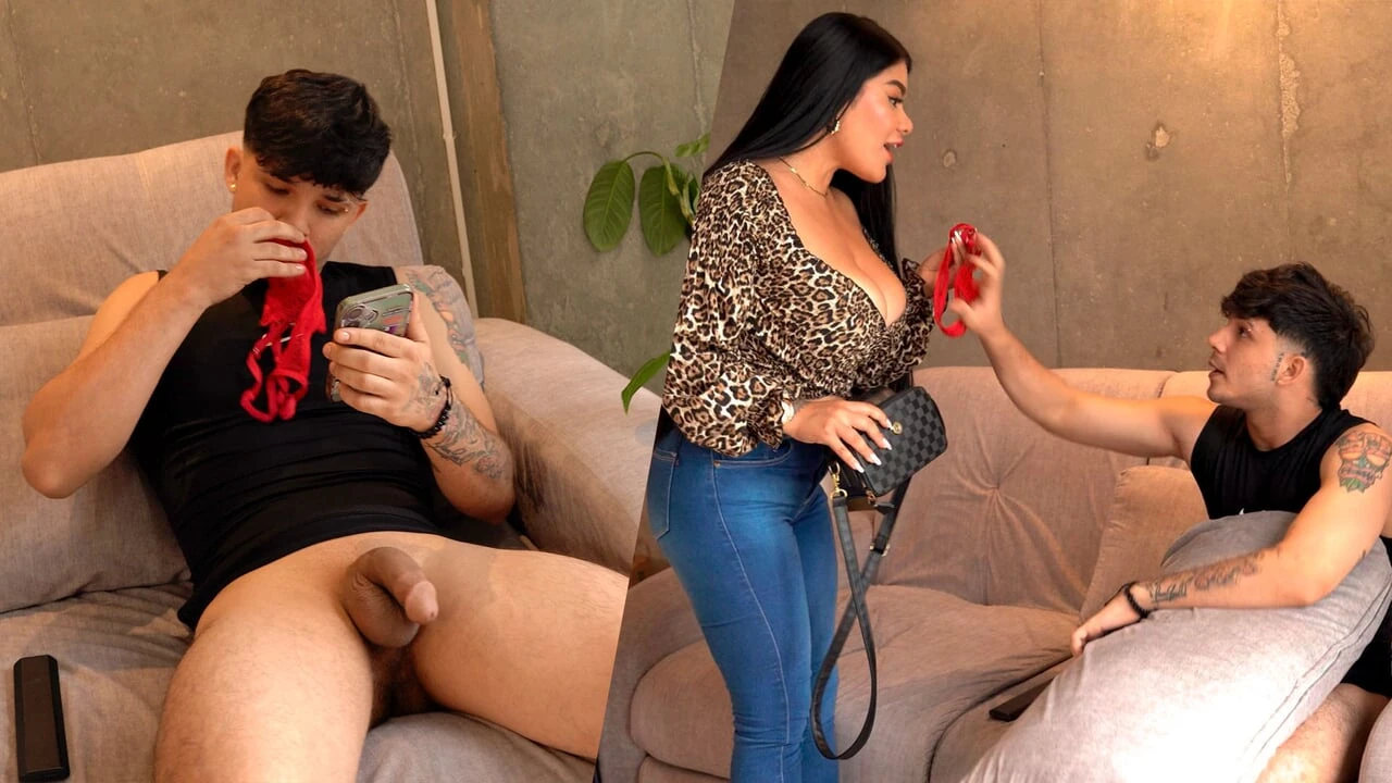 Stepson is caught stealing his busty stepsister's thongs, and she fulfills his greatest fantasy.