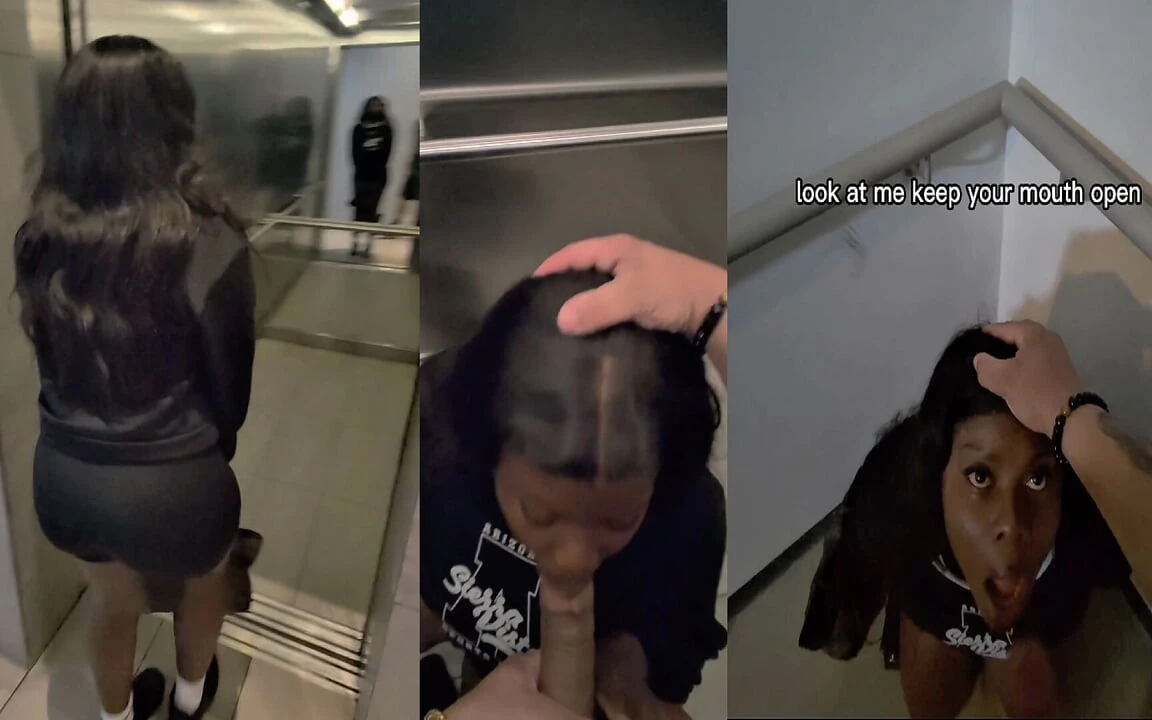 害羞的女孩在电梯里被说服吞下陌生人的精液