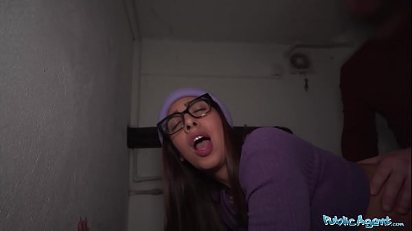 public_agent_brunette_in_glasses_deepthroating_a_cucumber_and_a_big_dick