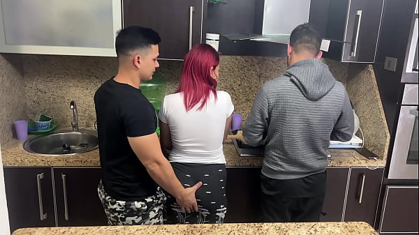 wife_and_husband_cooking_but_his_friend_gropes_his_wife_next_to_her_cuckold_husband_ntr_netorare